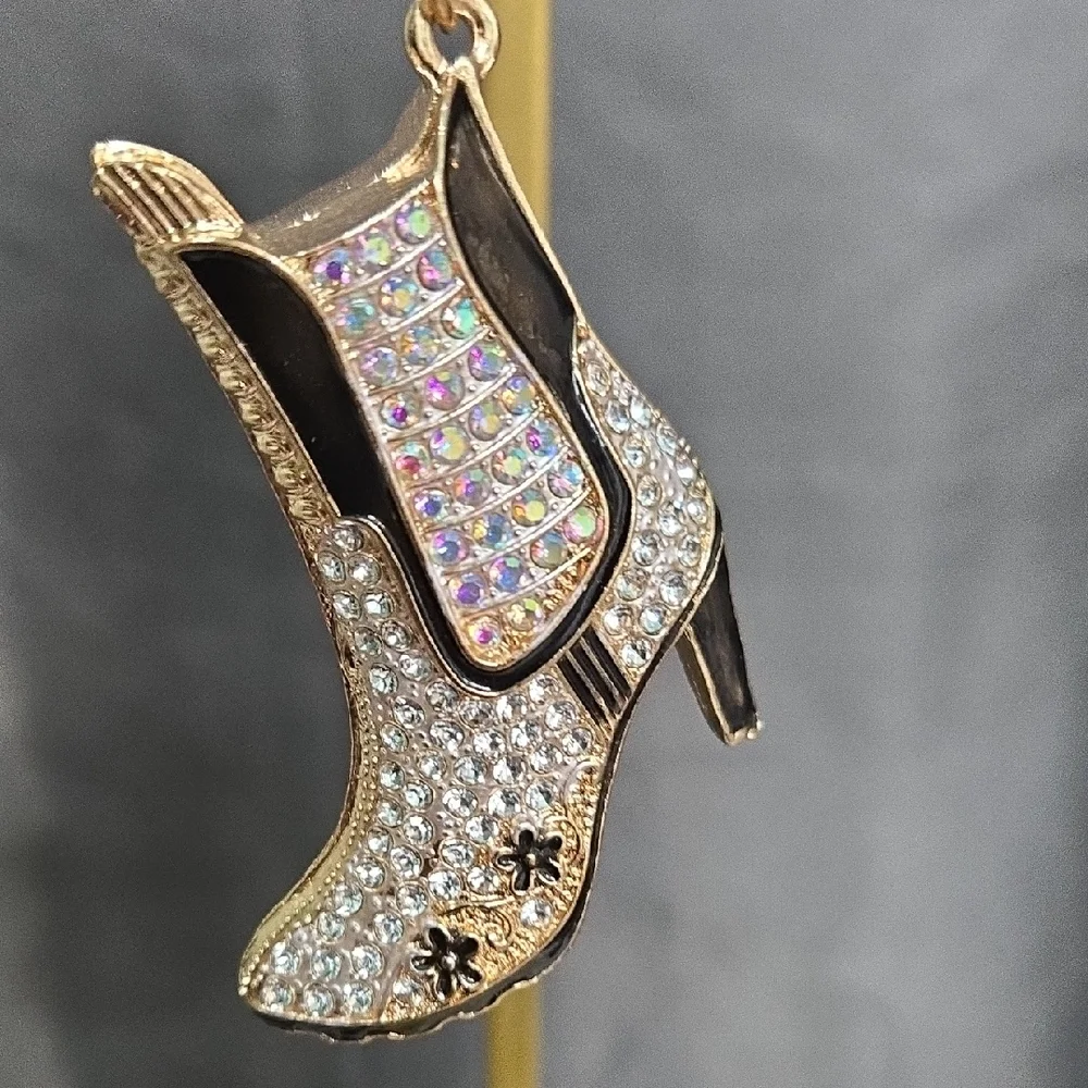 Gold Crystal Embellished Boot Keychain Charm - Women's Key & Card Holder Accent
